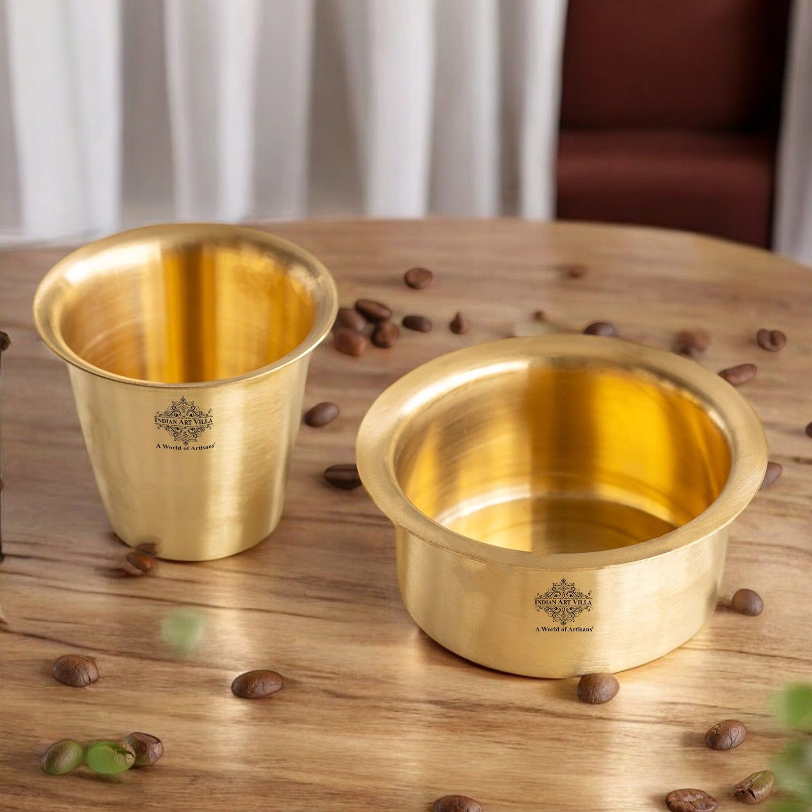 Pure Brass Dabra Set With 290 ML Capacity - Matte Finish
